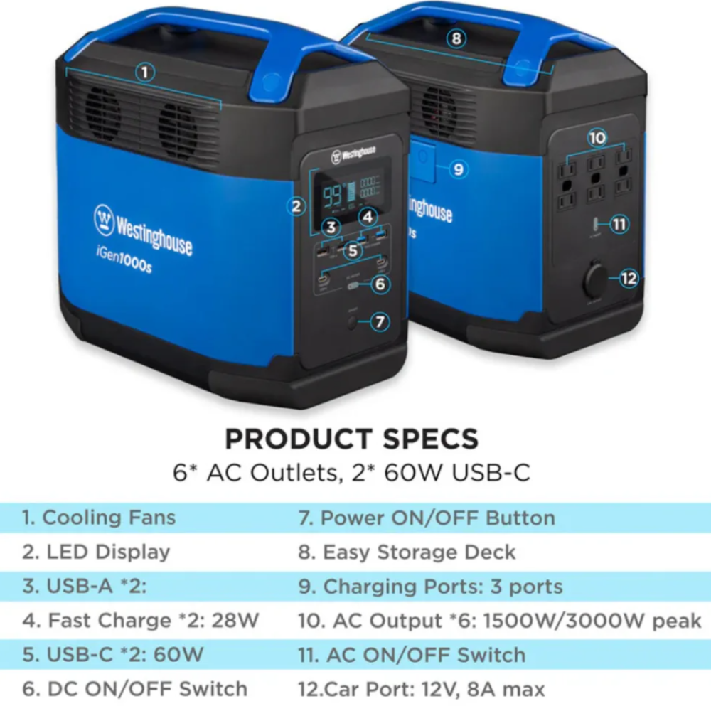 Westinghouse iGen1000S Portable Power Station 10.9kg