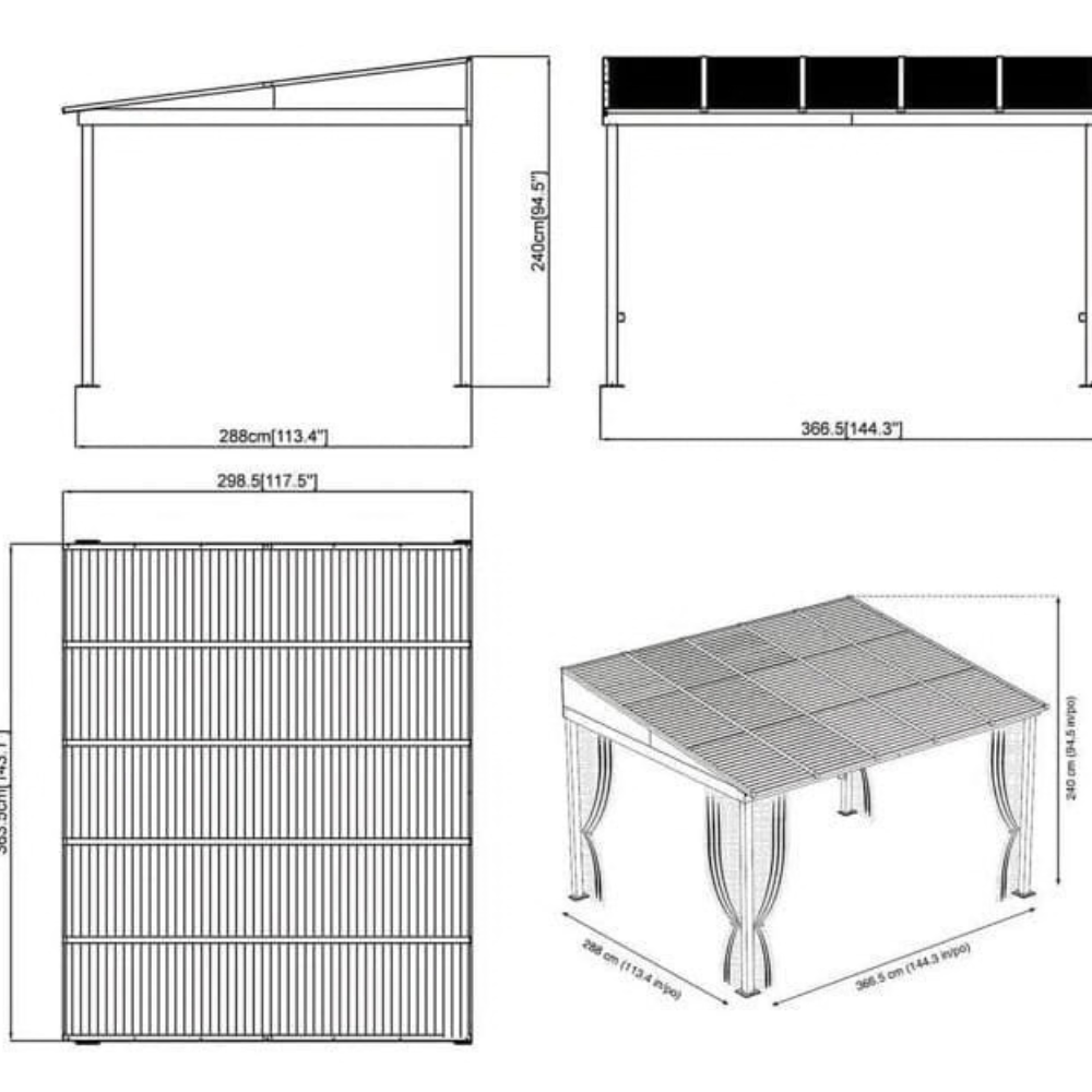 Sojag 500-9165470 Portland No. 53 Wall Gazebo 3.05m x 3.66m
