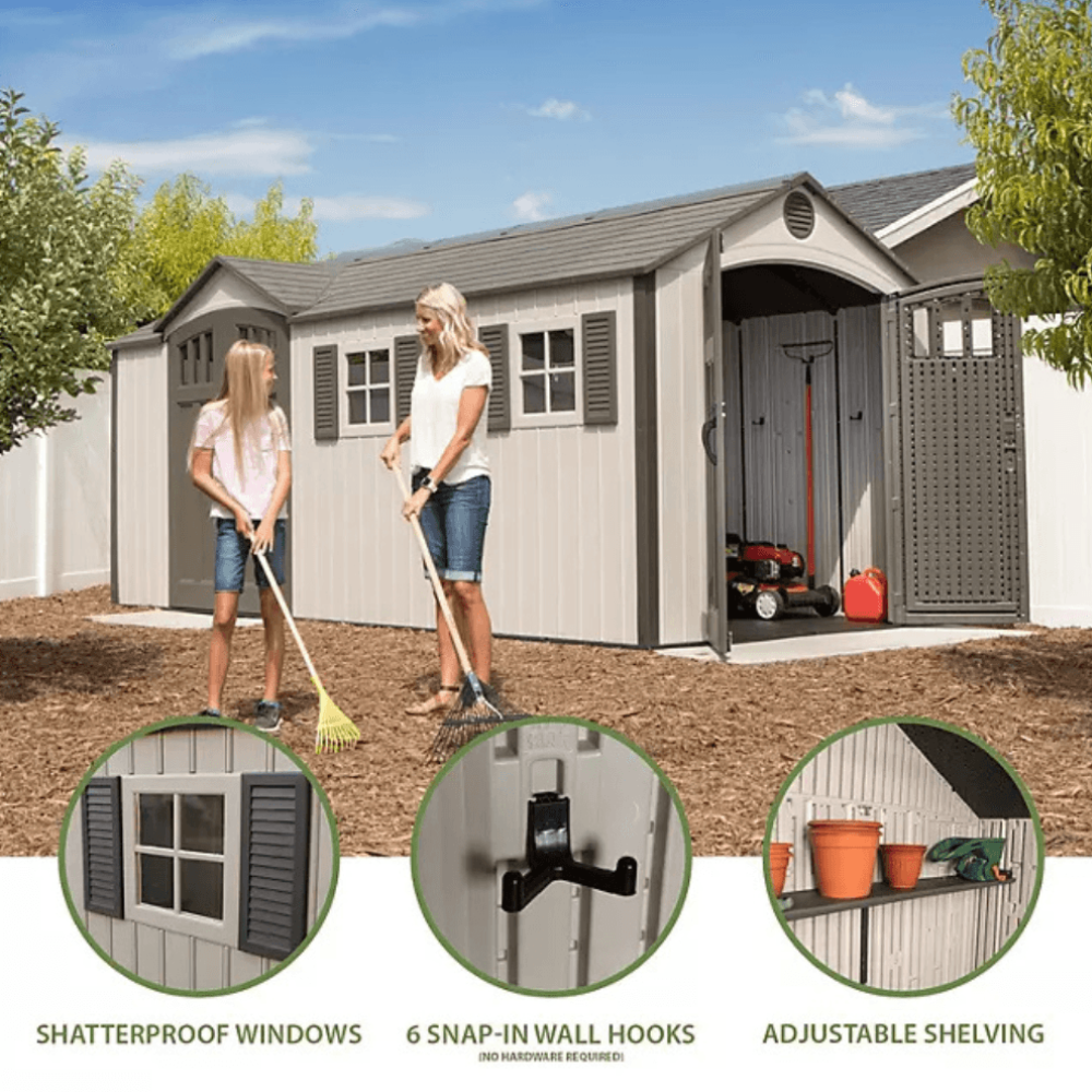 Lifetime Outdoor Storage Shed Dual Entry Tan 2.44m x 5.33m