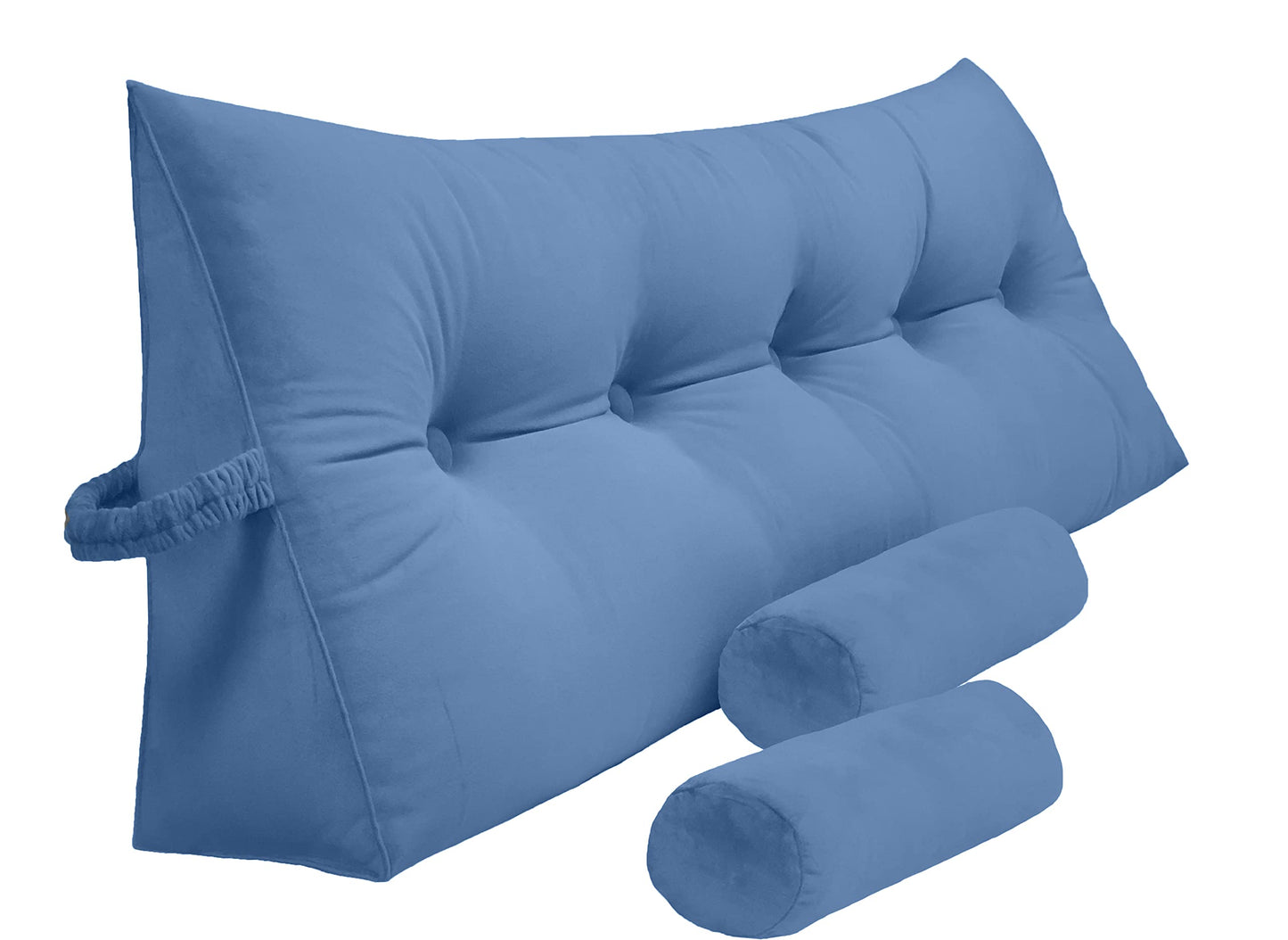 Melhany Queen Size Velvet Headboard Wedge Pillow Set with 2 Detachable Neck Rolls and Removable Washable Cover