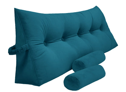 Melhany Queen Size Velvet Headboard Wedge Pillow Set with 2 Detachable Neck Rolls and Removable Washable Cover