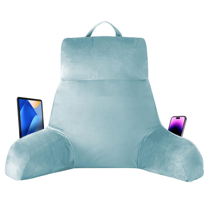 Melhany 18-Inch Shredded Memory Foam Reading Pillow with Arms, Velvet Bed Rest Back Support Pillow with Side Pocket