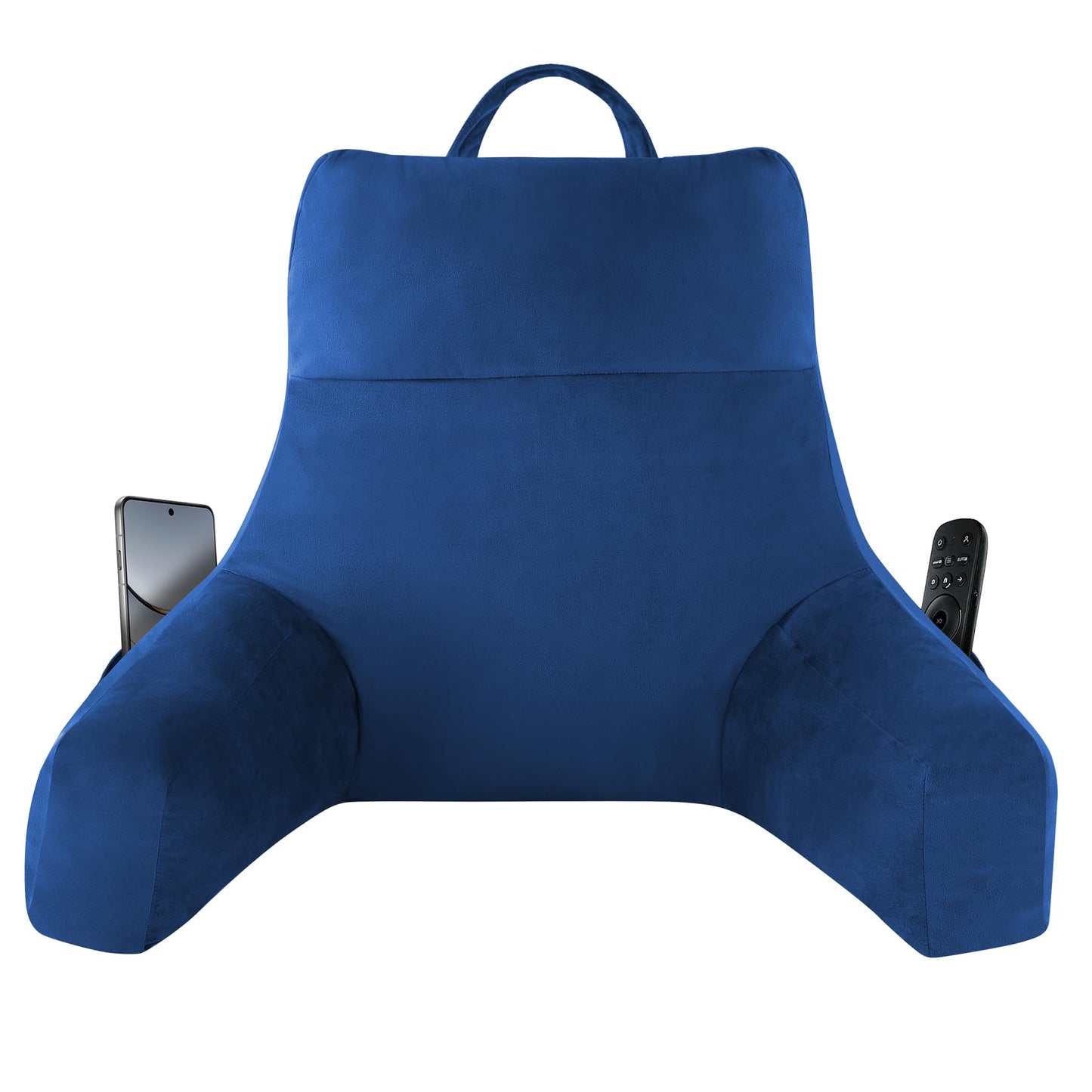 Melhany 18-Inch Shredded Memory Foam Reading Pillow with Arms, Velvet Bed Rest Back Support Pillow with Side Pocket
