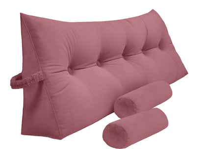 Melhany Queen Size Velvet Headboard Wedge Pillow Set with 2 Detachable Neck Rolls and Removable Washable Cover