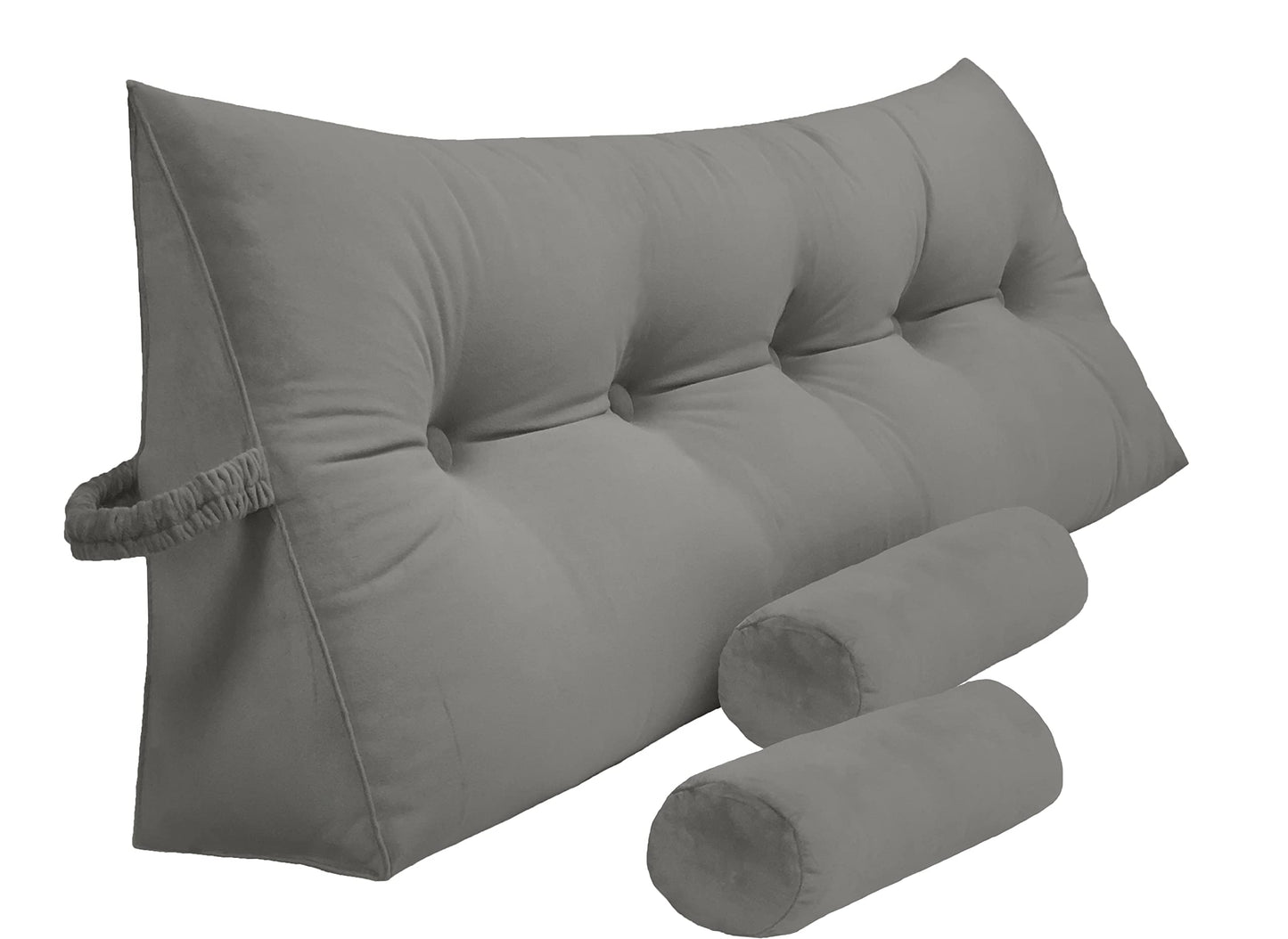 Melhany Queen Size Velvet Headboard Wedge Pillow Set with 2 Detachable Neck Rolls and Removable Washable Cover