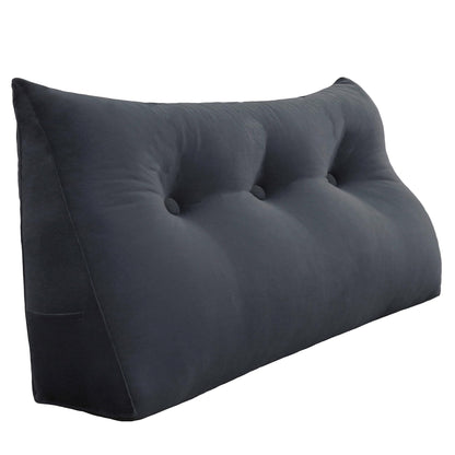 Melhany Queen Size Wedge Headboard Pillow with Side Pockets, Velvet Back Support Reading Pillow with Removable Washable Cover