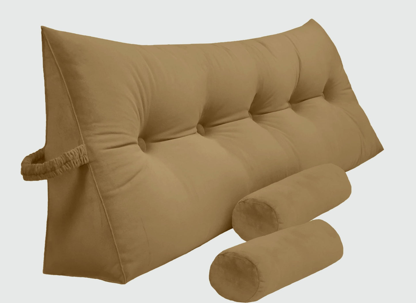 Melhany Queen Size Velvet Headboard Wedge Pillow Set with 2 Detachable Neck Rolls and Removable Washable Cover