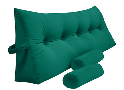 Melhany Queen Size Velvet Headboard Wedge Pillow Set with 2 Detachable Neck Rolls and Removable Washable Cover