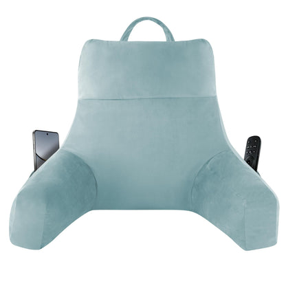 Melhany 18-Inch Shredded Memory Foam Reading Pillow with Arms, Velvet Bed Rest Back Support Pillow with Side Pocket