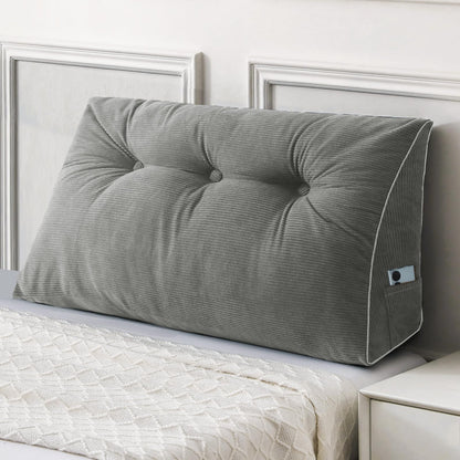 Melhany Queen Size Wedge Headboard Pillow Set with 2 Bolster Pillows, Velvet Back Support Reading Pillow with Removable Washable Cover
