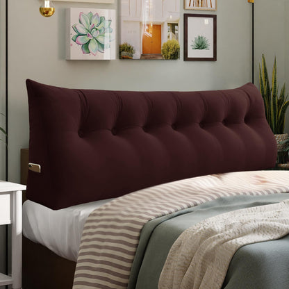 Melhany Queen Size Wedge Headboard Pillow with Side Pockets, Velvet Back Support Reading Pillow with Removable Washable Cover