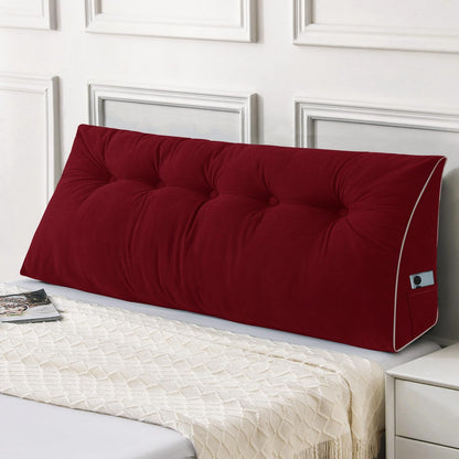 Melhany Queen Size Wedge Headboard Pillow Set with 2 Bolster Pillows, Velvet Back Support Reading Pillow with Removable Washable Cover