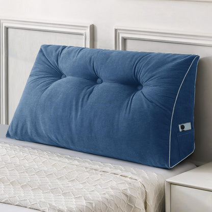 Melhany Queen Size Wedge Headboard Pillow Set with 2 Bolster Pillows, Velvet Back Support Reading Pillow with Removable Washable Cover
