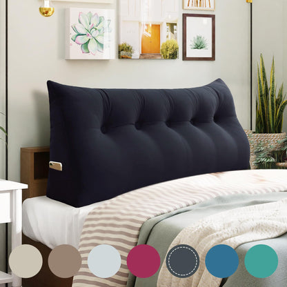 Melhany Queen Size Wedge Headboard Pillow with Side Pockets, Velvet Back Support Reading Pillow with Removable Washable Cover