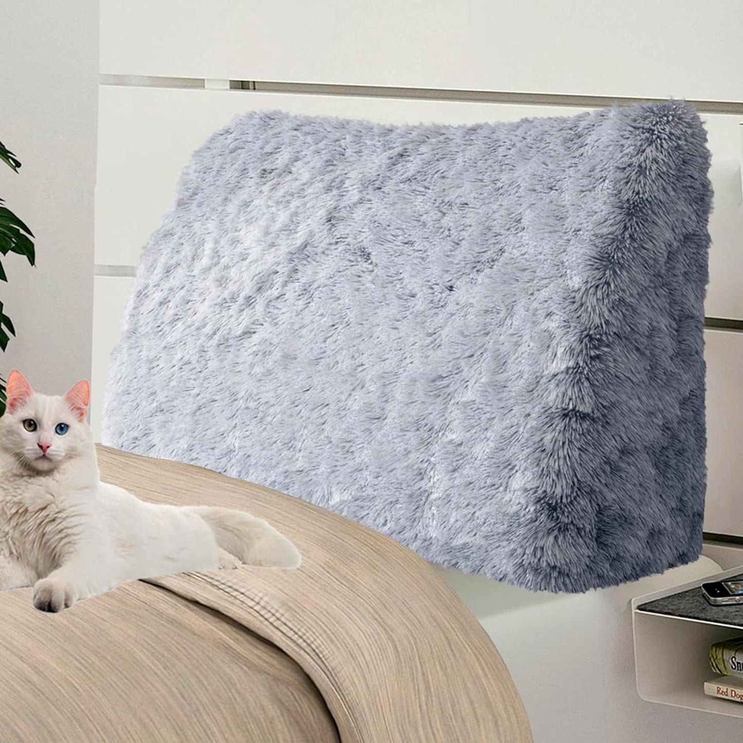 Melhany Queen Size Wedge Headboard Pillow with Side Pockets, Velvet Back Support Reading Pillow with Removable Washable Cover