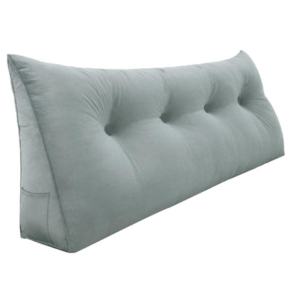 Melhany Queen Size Wedge Headboard Pillow with Side Pockets, Velvet Back Support Reading Pillow with Removable Washable Cover