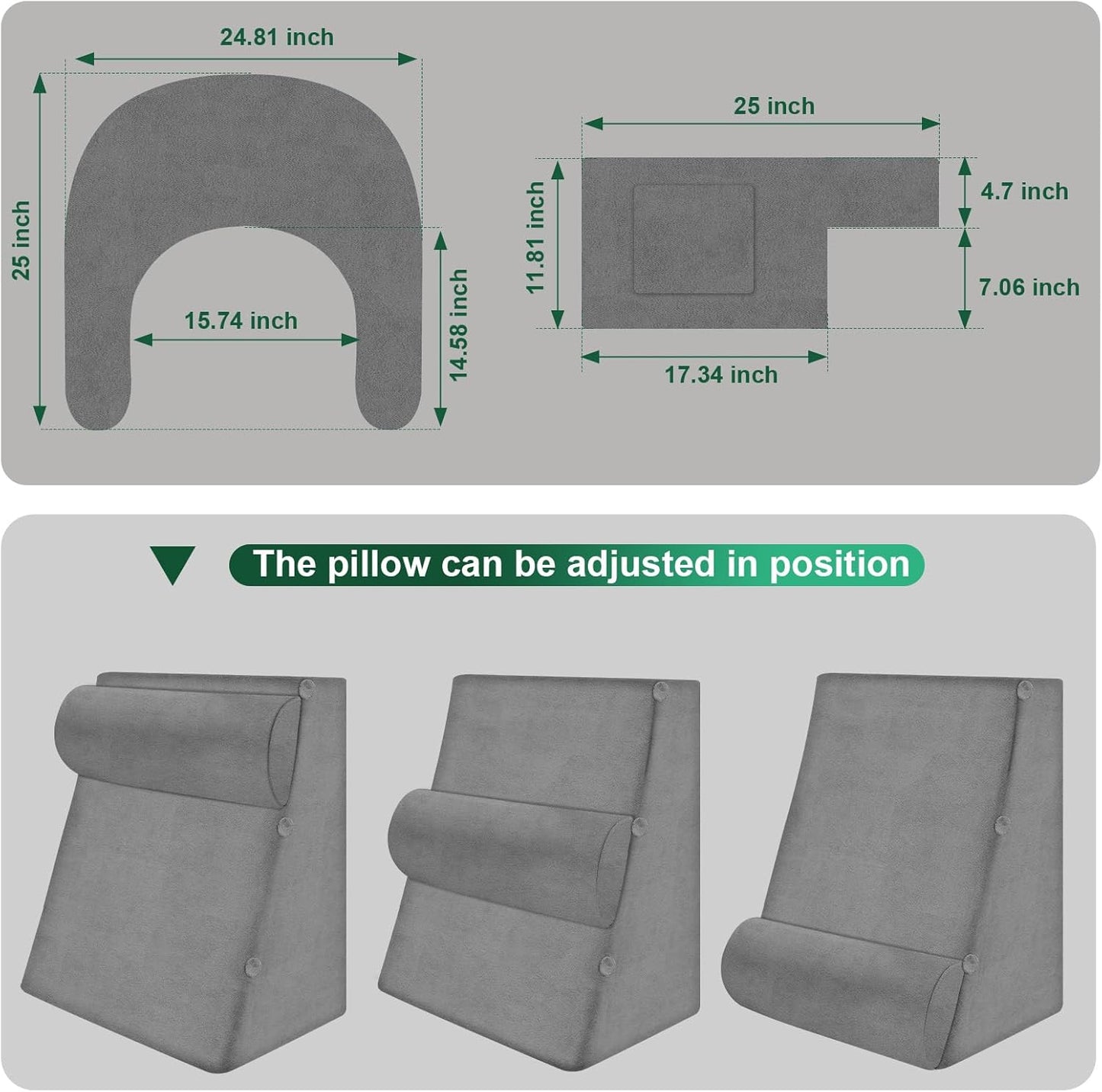 Melhany Adjustable 3-Piece Reading Wedge Pillow Set with Laptop Tray, Modular Bed Rest Support System with Side Pockets