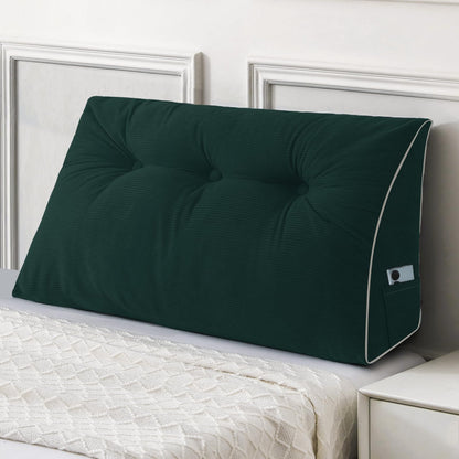 Melhany Queen Size Wedge Headboard Pillow Set with 2 Bolster Pillows, Velvet Back Support Reading Pillow with Removable Washable Cover