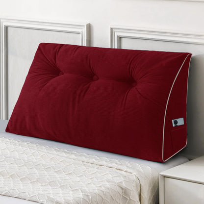 Melhany Queen Size Wedge Headboard Pillow Set with 2 Bolster Pillows, Velvet Back Support Reading Pillow with Removable Washable Cover