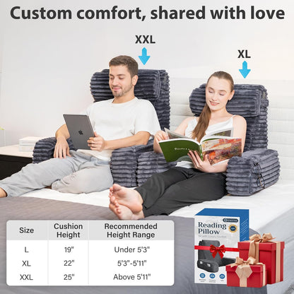 Melhany 60-Degree Wedge Reading Pillow with Faux Fur Cover, Side Pockets and Portable Handle, XL Bed Rest Back Support Pillow