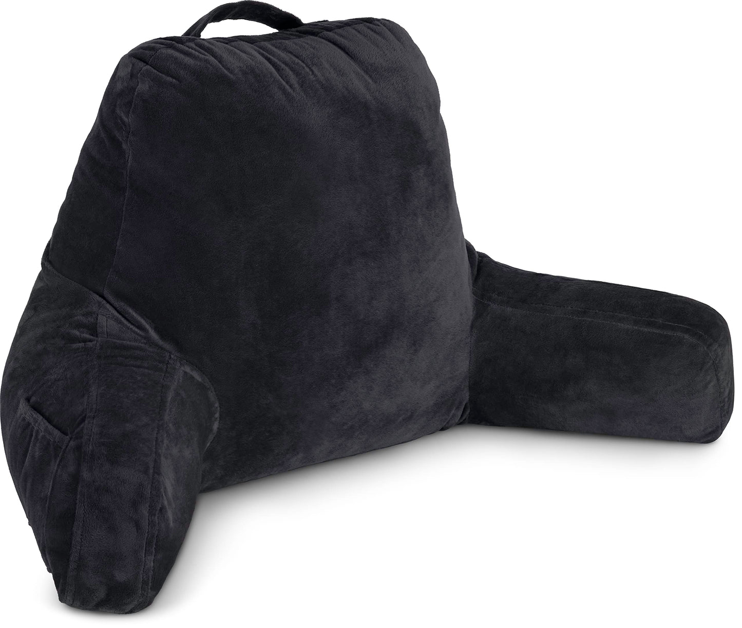 Melhany XX-Large Reading Pillow with Arms and Neck Roll, Shredded Memory Foam Bed Rest Pillow with Removable Cover and Side Pockets, Grey