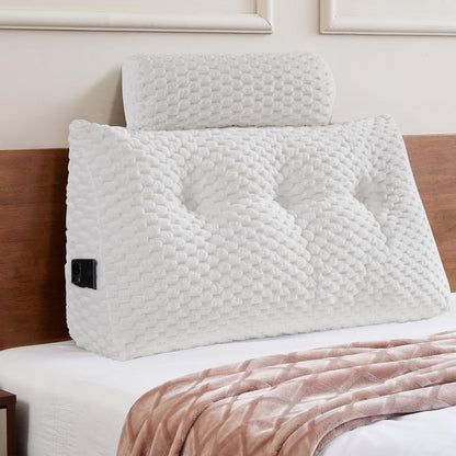 Melhany Queen Size Wedge Headboard Pillow Set with 2 Roll Pillows, Velvet Back Support Reading Pillow with Removable Washable Cover