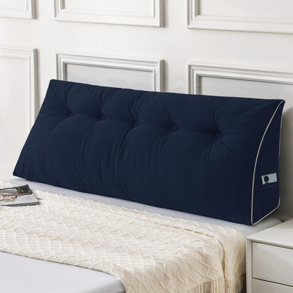 Melhany Queen Size Wedge Headboard Pillow Set with 2 Bolster Pillows, Velvet Back Support Reading Pillow with Removable Washable Cover