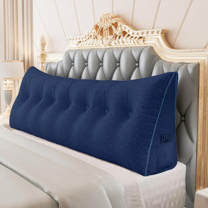 Melhany Queen Size Wedge Headboard Pillow with Side Pockets, Velvet Back Support Reading Pillow with Removable Washable Cover