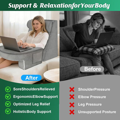 Melhany Adjustable 3-Piece Reading Wedge Pillow Set with Laptop Tray, Modular Bed Rest Support System with Side Pockets
