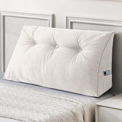 Melhany Queen Size Wedge Headboard Pillow Set with 2 Bolster Pillows, Velvet Back Support Reading Pillow with Removable Washable Cover