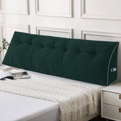 Melhany Queen Size Wedge Headboard Pillow Set with 2 Bolster Pillows, Velvet Back Support Reading Pillow with Removable Washable Cover