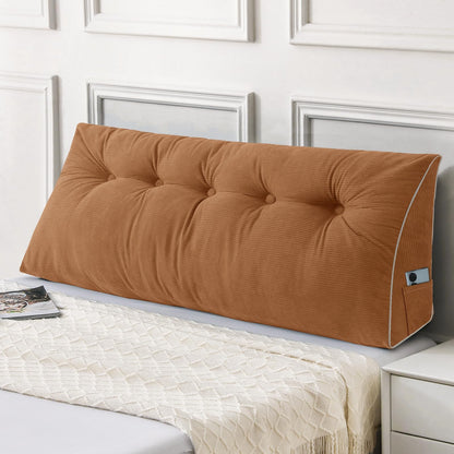 Melhany Queen Size Wedge Headboard Pillow Set with 2 Bolster Pillows, Velvet Back Support Reading Pillow with Removable Washable Cover