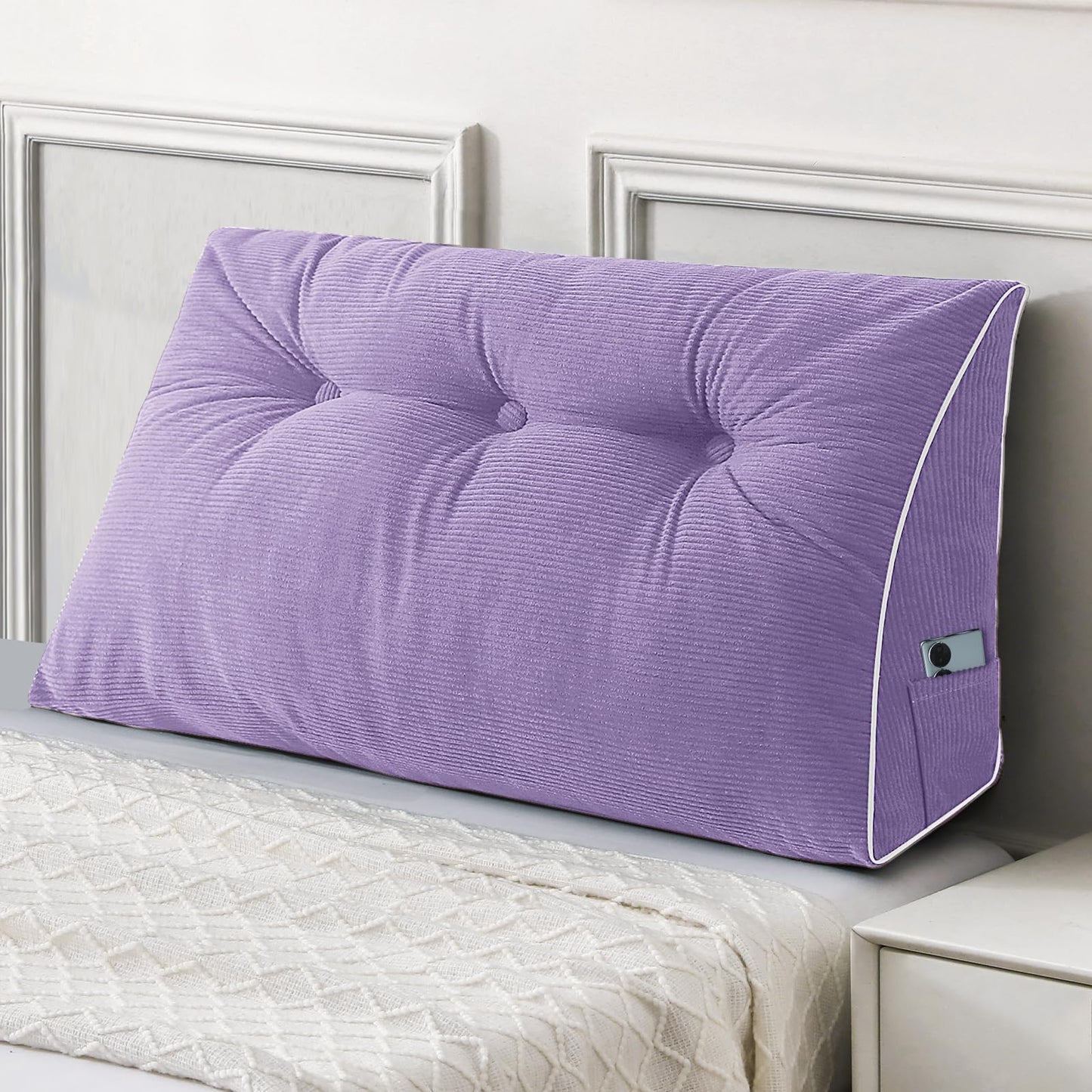 Melhany Queen Size Wedge Headboard Pillow Set with 2 Bolster Pillows, Velvet Back Support Reading Pillow with Removable Washable Cover