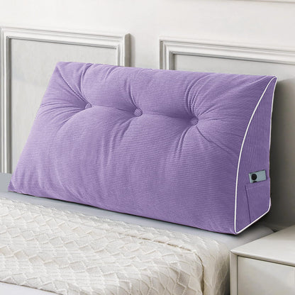 Melhany Queen Size Wedge Headboard Pillow Set with 2 Bolster Pillows, Velvet Back Support Reading Pillow with Removable Washable Cover