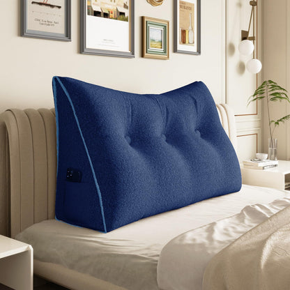 Melhany Queen Size Wedge Headboard Pillow with Side Pockets, Velvet Back Support Reading Pillow with Removable Washable Cover