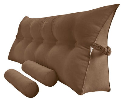 Melhany Queen Size Velvet Headboard Wedge Pillow Set with 2 Detachable Neck Rolls and Removable Washable Cover