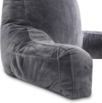 Melhany XX-Large Reading Pillow with Arms and Neck Roll, Shredded Memory Foam Bed Rest Pillow with Removable Cover and Side Pockets, Grey
