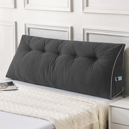 Melhany Queen Size Wedge Headboard Pillow Set with 2 Bolster Pillows, Velvet Back Support Reading Pillow with Removable Washable Cover