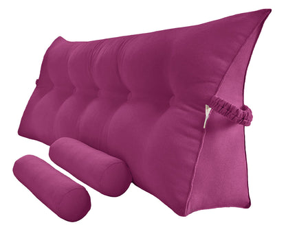 Melhany Queen Size Velvet Headboard Wedge Pillow Set with 2 Detachable Neck Rolls and Removable Washable Cover