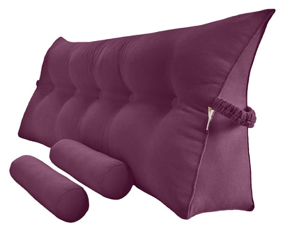 Melhany Queen Size Velvet Headboard Wedge Pillow Set with 2 Detachable Neck Rolls and Removable Washable Cover
