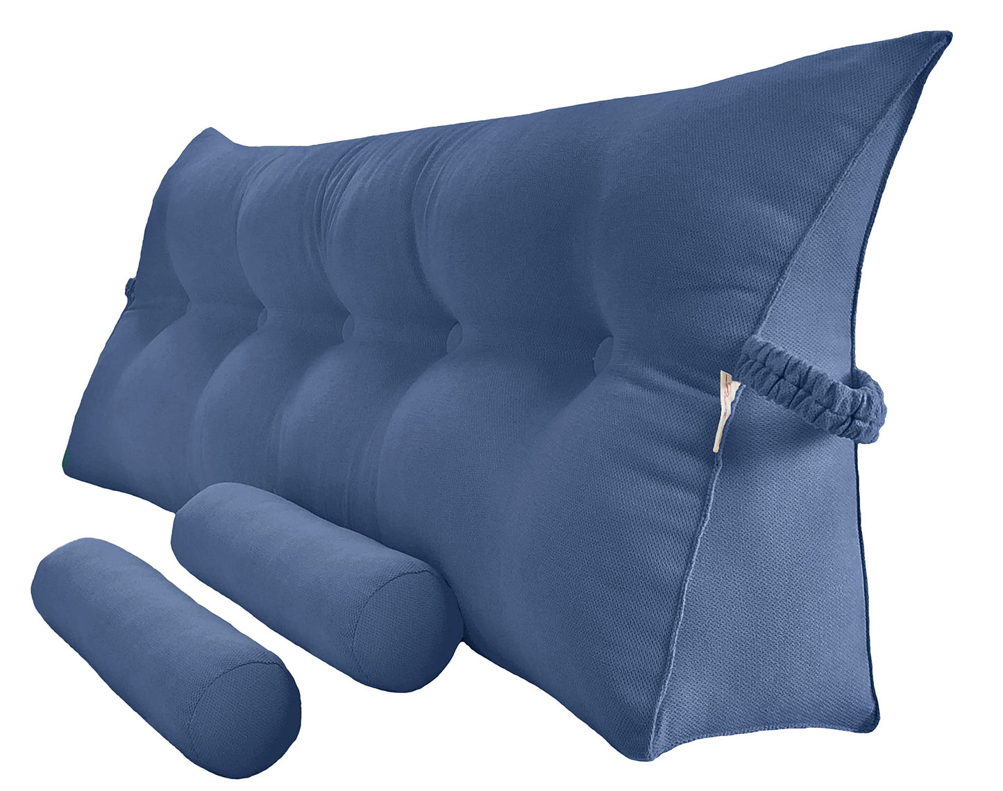 Melhany Queen Size Velvet Headboard Wedge Pillow Set with 2 Detachable Neck Rolls and Removable Washable Cover