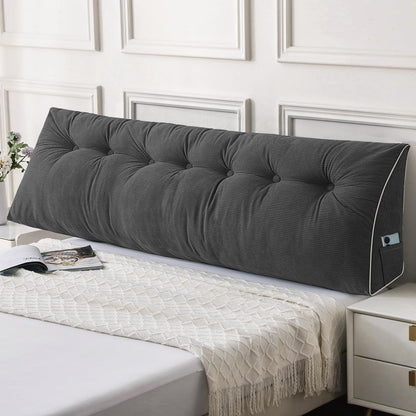 Melhany Queen Size Wedge Headboard Pillow Set with 2 Bolster Pillows, Velvet Back Support Reading Pillow with Removable Washable Cover
