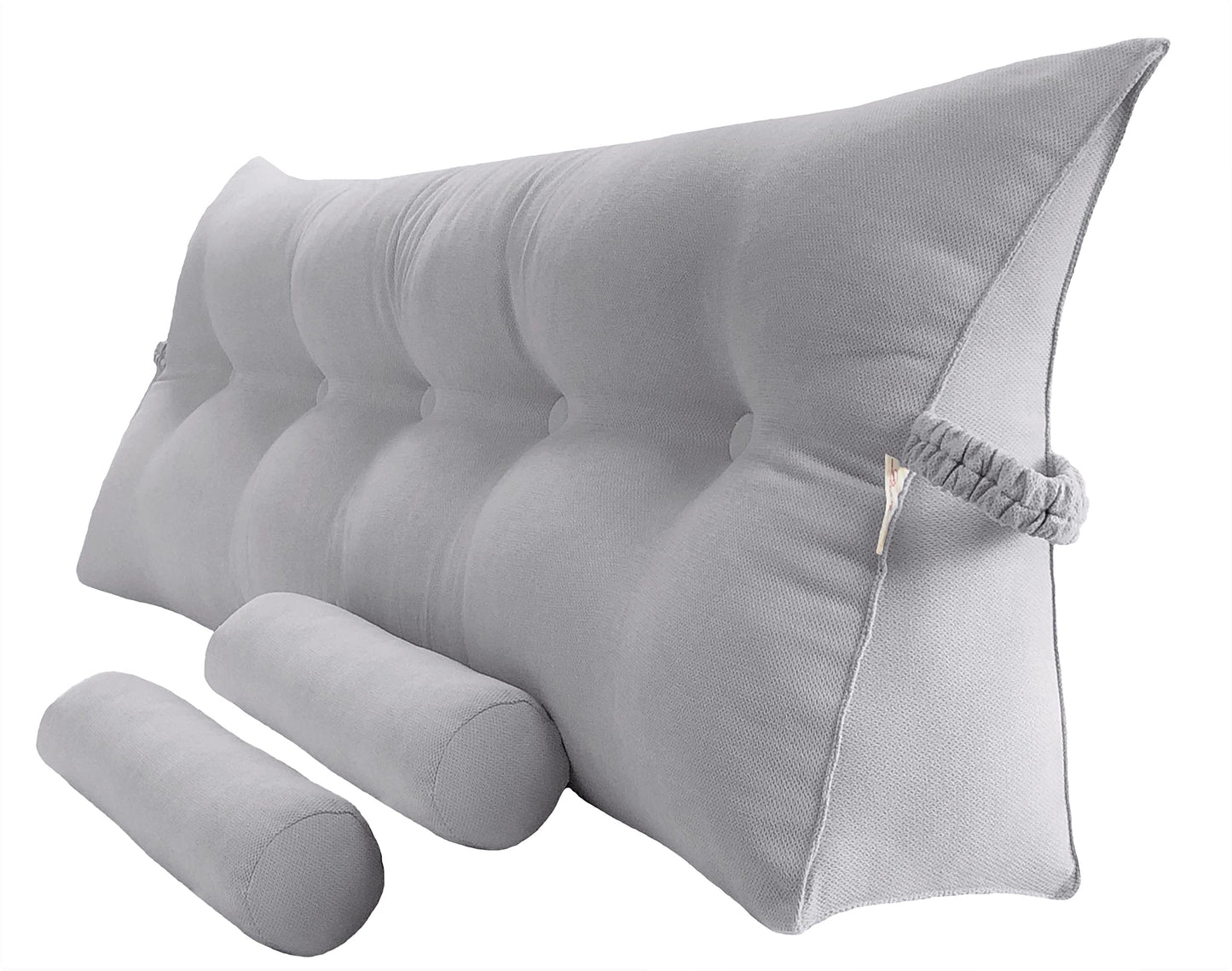 Melhany Queen Size Velvet Headboard Wedge Pillow Set with 2 Detachable Neck Rolls and Removable Washable Cover