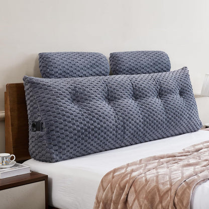 Melhany Queen Size Wedge Headboard Pillow Set with 2 Roll Pillows, Velvet Back Support Reading Pillow with Removable Washable Cover