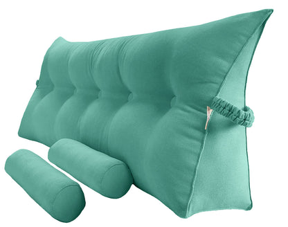 Melhany Queen Size Velvet Headboard Wedge Pillow Set with 2 Detachable Neck Rolls and Removable Washable Cover