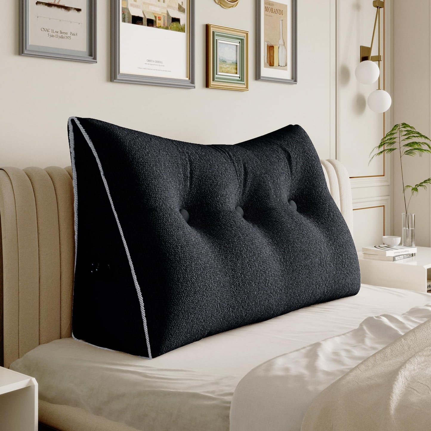 Melhany Queen Size Wedge Headboard Pillow with Side Pockets, Velvet Back Support Reading Pillow with Removable Washable Cover