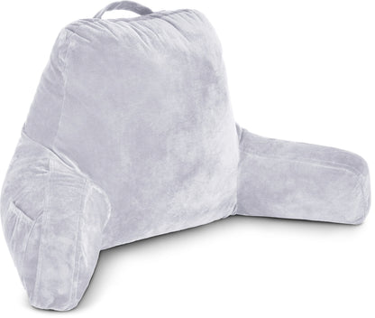 Melhany XX-Large Reading Pillow with Arms and Neck Roll, Shredded Memory Foam Bed Rest Pillow with Removable Cover and Side Pockets, Grey