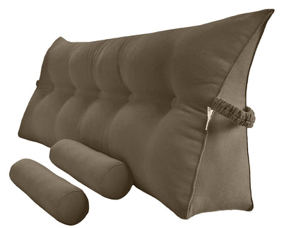 Melhany Queen Size Velvet Headboard Wedge Pillow Set with 2 Detachable Neck Rolls and Removable Washable Cover