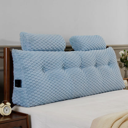 Melhany Queen Size Wedge Headboard Pillow Set with 2 Roll Pillows, Velvet Back Support Reading Pillow with Removable Washable Cover