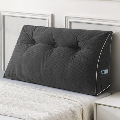 Melhany Queen Size Wedge Headboard Pillow Set with 2 Bolster Pillows, Velvet Back Support Reading Pillow with Removable Washable Cover